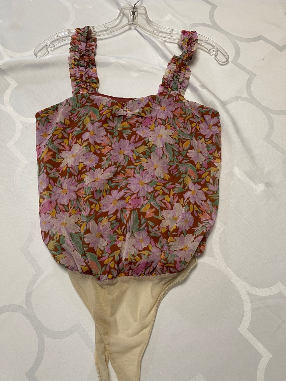 Lush Floral Bodysuit in Rust, Mauve & Cream
